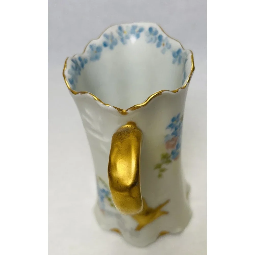 H&CO Haviland Limoges France Porcelain Creamer Blue Flowers Gold Trim Montgomery